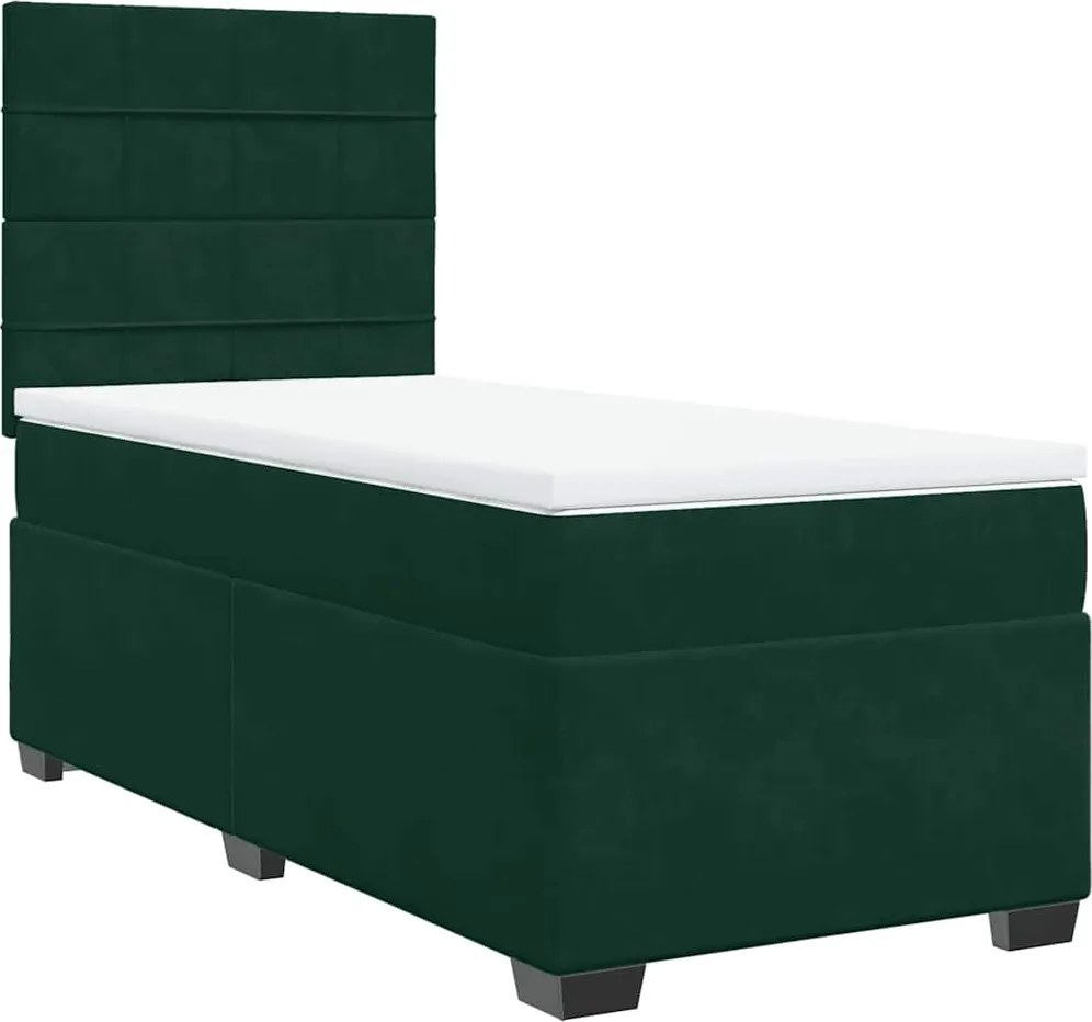 vidaXL Pat box spring cu saltea, verde închis, 100x200 cm, catifea