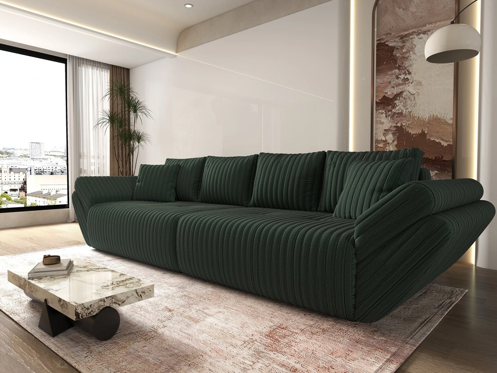 Canapea extensibilă dumonde cu ladă de depozitare si sezut confortabil din spuma high-density, Berlin Ambience Green 300x100 cm