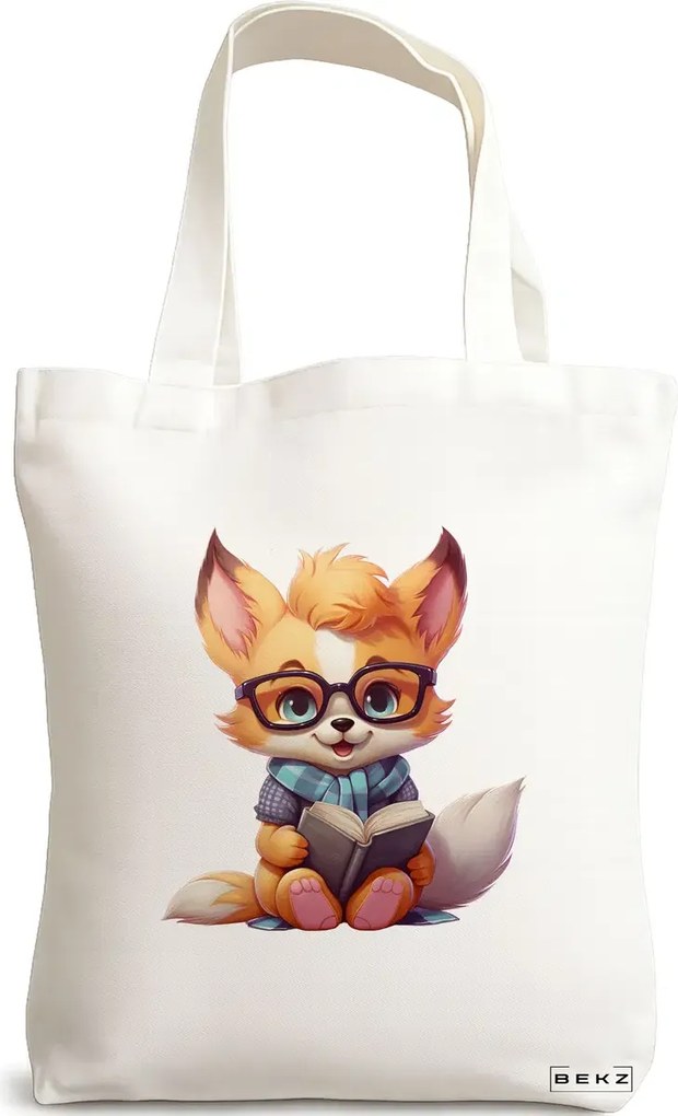 Sacosa de Panza pentru Cumparaturi, Geanta Tote, model Reading puppy 29 38 x 34.5 cm, Alba, BEKZ®