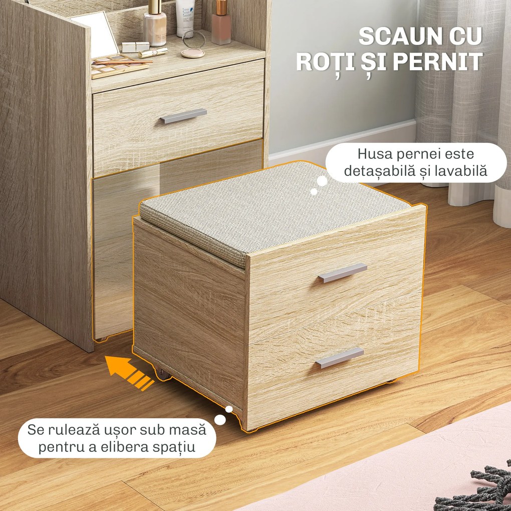 HOMCOM Masă de Toaletă cu Oglindă Rabatabilă, Natural | Aosom Romania