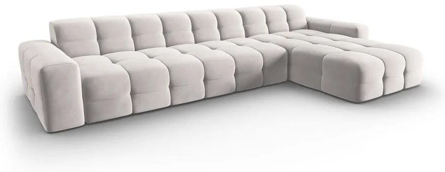 Colțar gri deschis cu tapițerie din catifea (pe partea dreaptă) Kendal – Micadoni Home