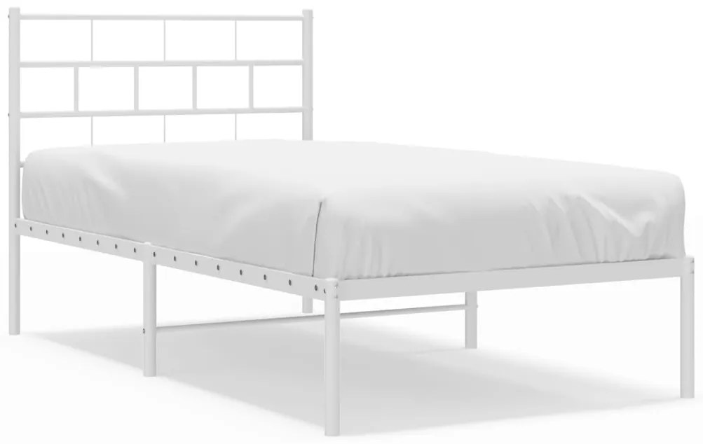 355703 vidaXL Cadru de pat din metal cu tăblie, alb, 100x200 cm