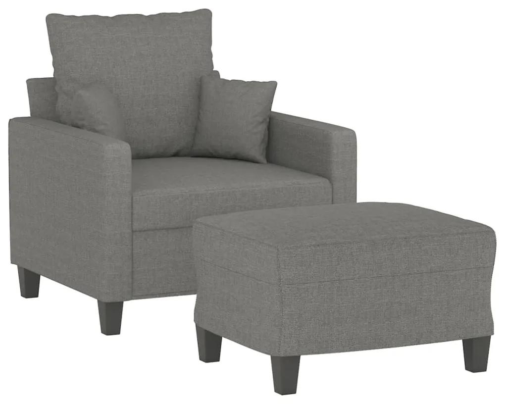 Fotoliu canapea cu taburet, gri inchis, 60 cm, textil