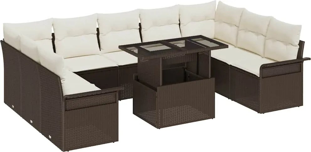 vidaXL Set de canapele pentru grădină cu pernă 10 pcs Maro Poli Rattan