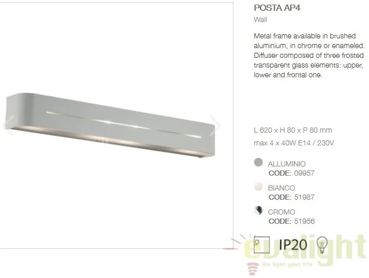 Aplica de perete moderna POSTA AP4 ALLUMINIO 009957