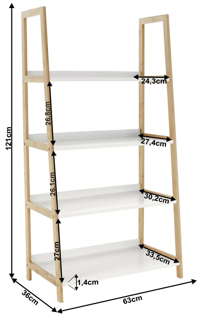 Etajera cu 4 rafturi, alb natural, KOEN TYP 2