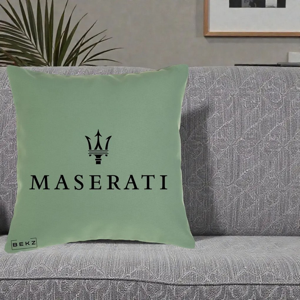 Perna Personalizata cu emblema Maserati, 40x40 cm, Verde, Husa Detasabila, Perna Inclusa, BEKZ®