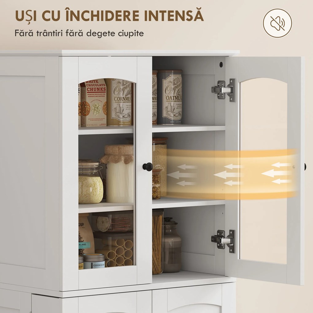 HOMCOM Dulap Bucătărie 162 cm, Credenza, Uși Acrilice Soft-Close, Rafturi, Alb. | Aosom Romania