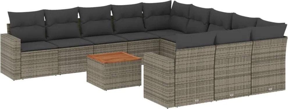 vidaXL Set canapea de grădină cu perne, 12 piese, gri, poliratan