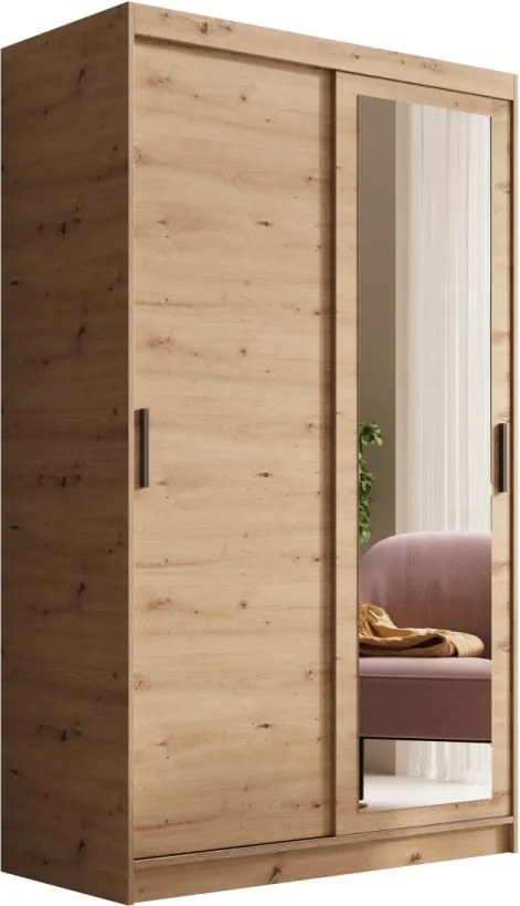 Dulap cu usi glisante si oglinda, 120x60x205 cm, Hailey 120, ADRK Furniture (Culoare: Artisan / Negru)