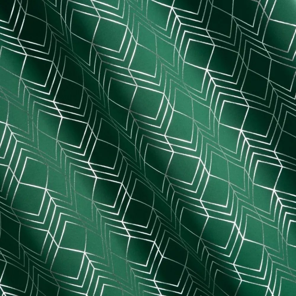 Draperie verde închis, cu motiv, pe inele 140 x 250