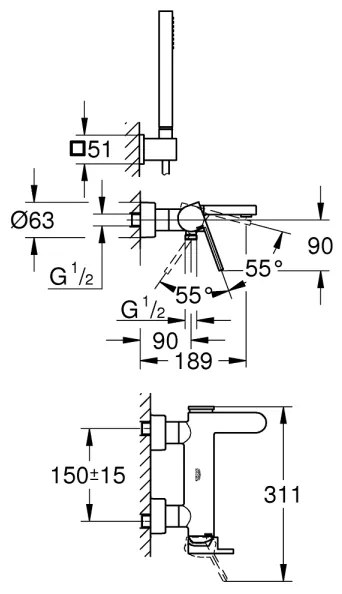 GROHE 33547003 - Baterie pentru cadă PLUS, crom lucios