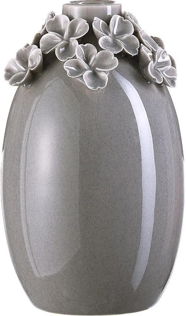 Vaza Ceramica cu Flori Aplicate - Diametru 10cm * Inaltime 16cm Gri Ceramica