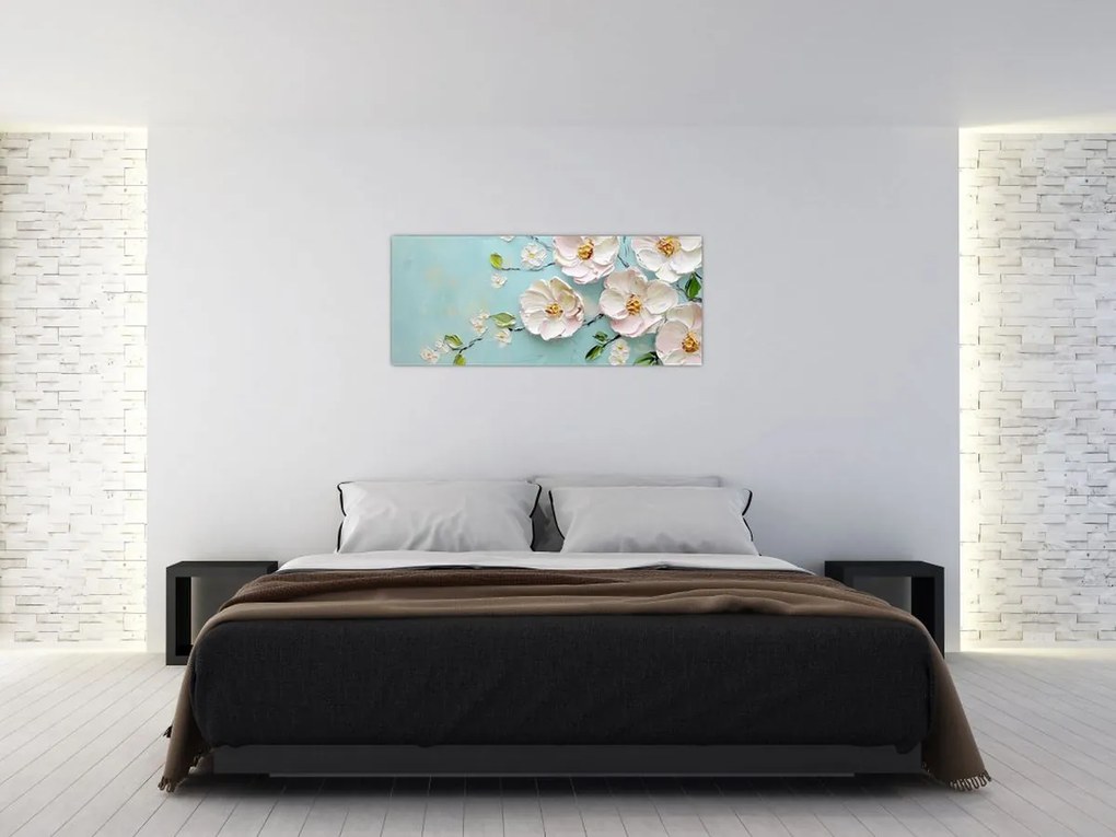 Tablou - Flori pe fundal albastru (120x50 cm)