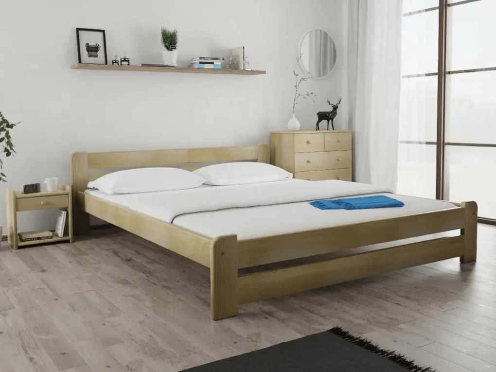 Pat Laura 140x200 cm, pin Saltele: Cu saltele Somnia 18 cm, Somiera pat: Cu lamele drepte