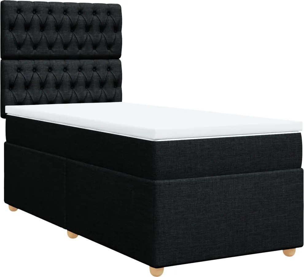 vidaXL Pat box spring cu saltea, negru, 90x200 cm, textil