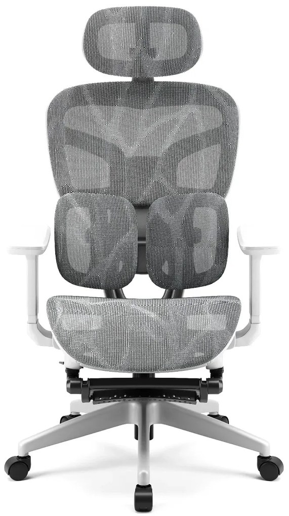 AEROMAX PRO 620LK-SY Scaun ergonomic, cotiere 6D, Tetiera 3D, Suport lombar dublu ajustabil, Suport picioare, Umeras, Full Mesh, Gri