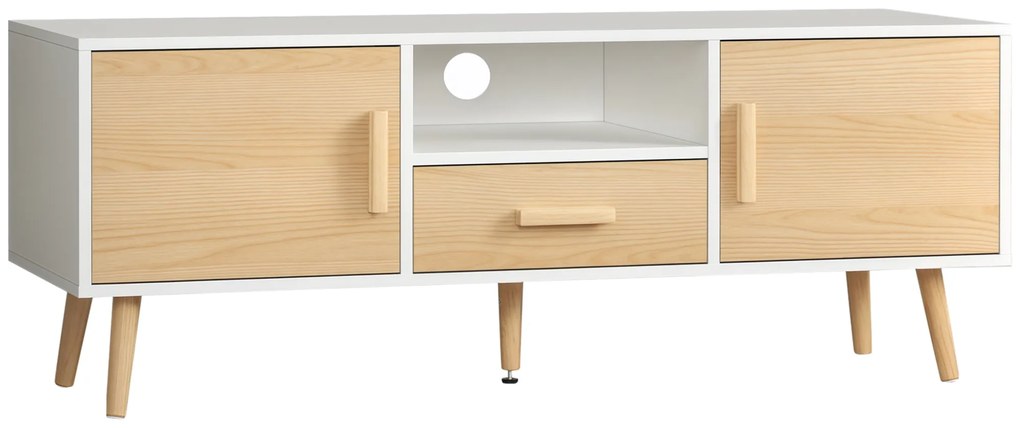 HOMCOM Mobilier TV banc TV suport TV pentru televizoare până la 46 de inch de stil scandinav cu 1 sertar, 2 dulapuri, 1 nișă, 1 pasacabluri - 120 x 37 x 45,5 cm | Aosom Romania
