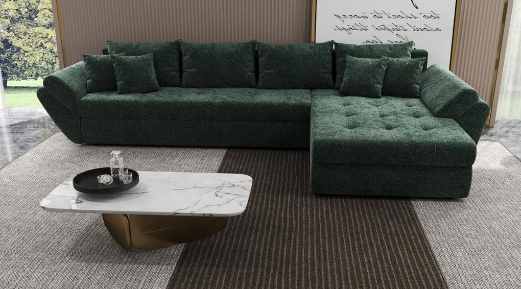 Colțar extensibil dumonde cu ladă de depozitare si sezut confortabil din spuma high-density, Loana XL Euphoria Verde II 335x185 cm