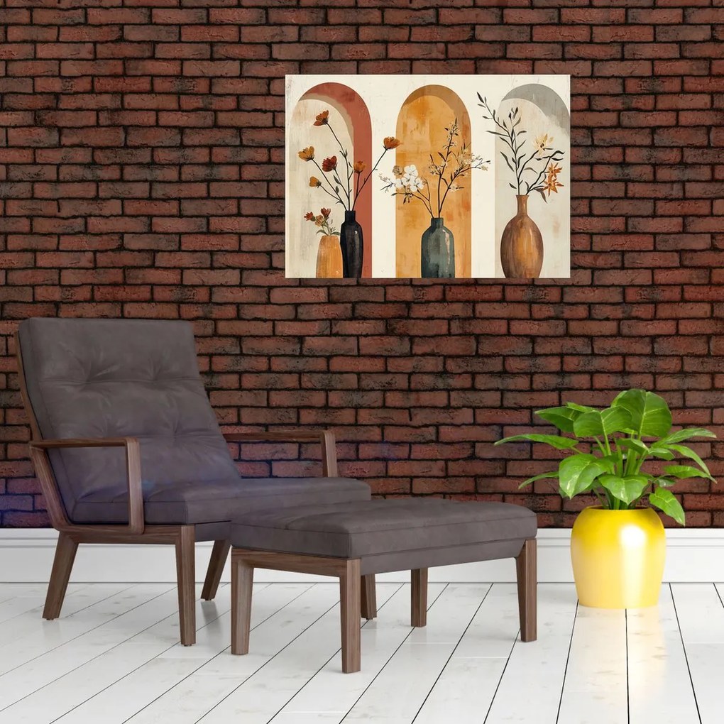 Tablou pe sticlă - Vaze în arcade (70x50 cm)