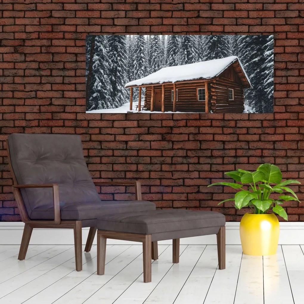 Tablou - Cabană acoperită de zăpadă (120x50 cm)