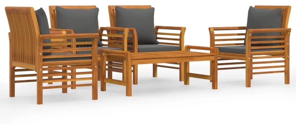 3058101 vidaXL Set mobilier de grădină cu perne, 5 buc., lemn masiv acacia