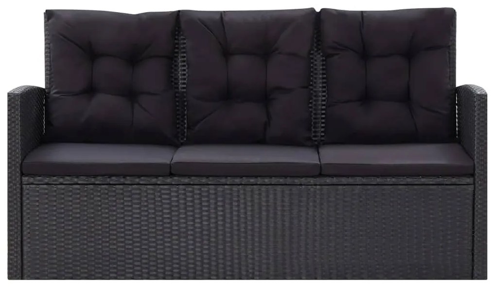 Set mobilier de gradina cu perne, 6 piese, negru, poliratan