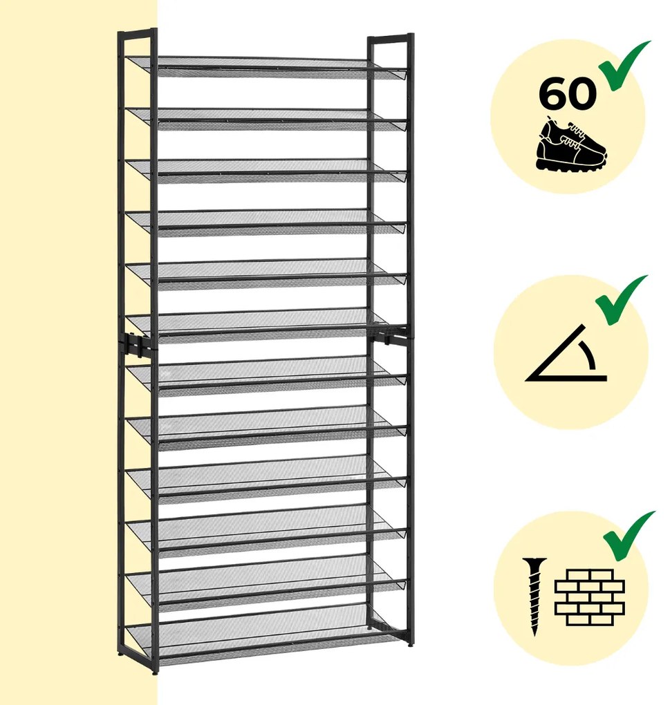 Raft stivuibil pentru încălțăminte IDA, 12 polițe, 92,5x31x223cm, negru Jurhan