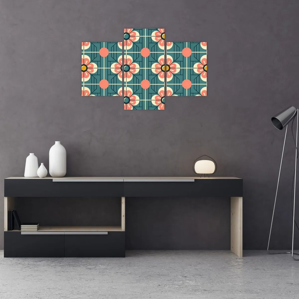 Tablou - Model retro cu flori (90x60 cm)