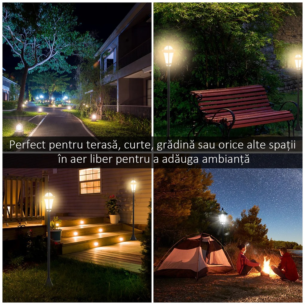 Outsunny Set 2 Lampi Solare de Gradina, Lumini de Exterior Solare cu 2 LED, Aprindere Automata si Durata 6 Ore, Negru | Aosom Romania