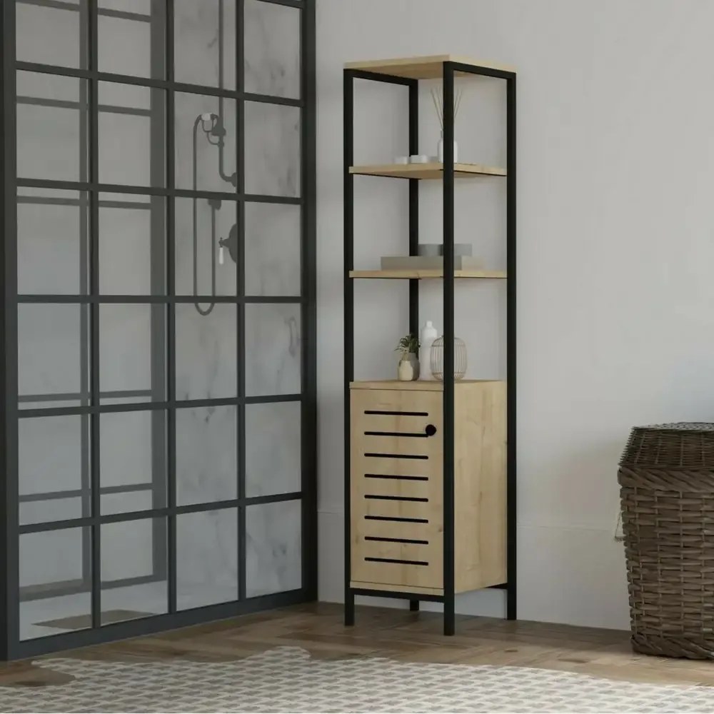 Dulap baie Gala,culoare nuc si negru,162 cm