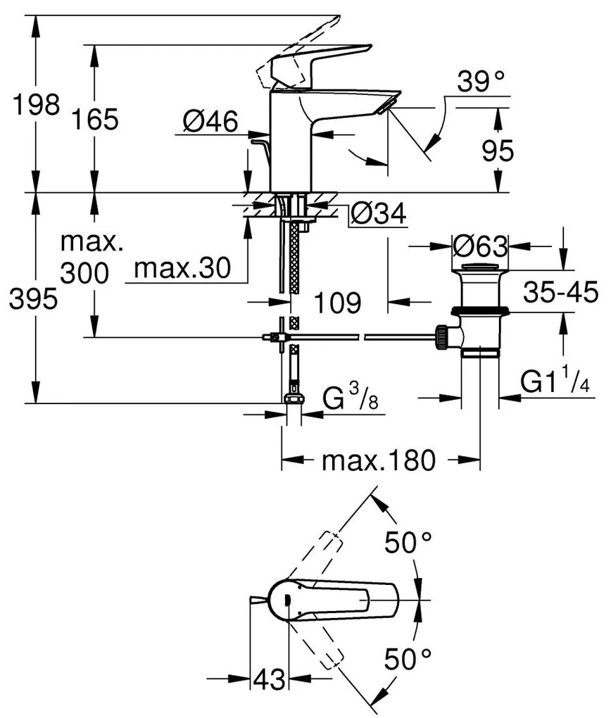 Grohe Start baterie lavoar stativ negru 242092432