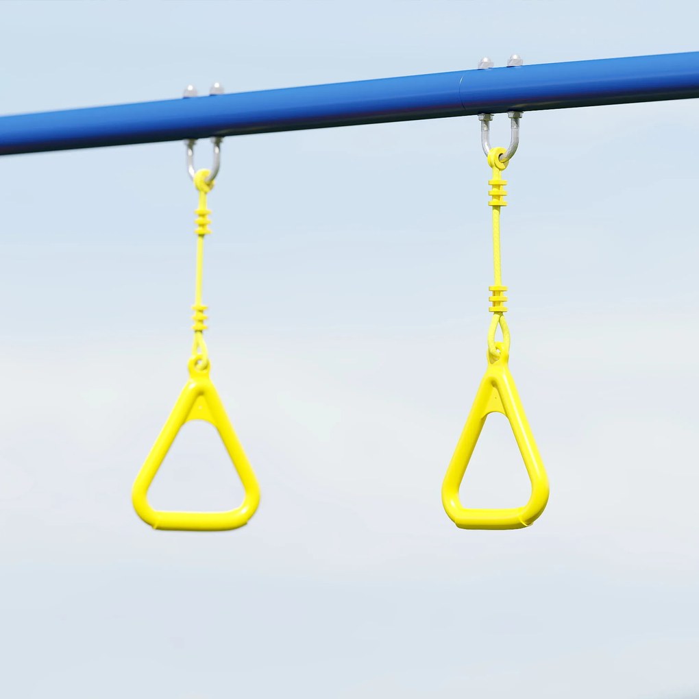 AIYAPLAY Set Leagăn de Grădină 3 în 1 pentru Copii cu Leagăn în Picioare, Inele Gimnastice, Cadru A din Oțel, Leagăne Duble pentru Copii, Capacitate 150kg, Exterior, 3-8 Ani, 285x160x181 cm | Aosom Romania