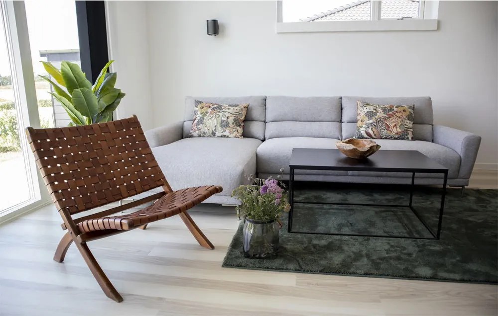 Perugia Fotoliu pliabil din piele, tec maro cu picioare din lemn