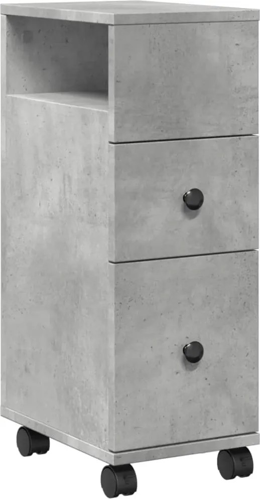 vidaXL Dulap de baie îngust cu roți, gri beton, lemn prelucrat