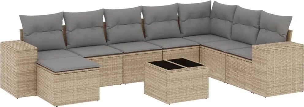 vidaXL Set canapele de grădină, 9 piese, cu perne, bej, poliratan