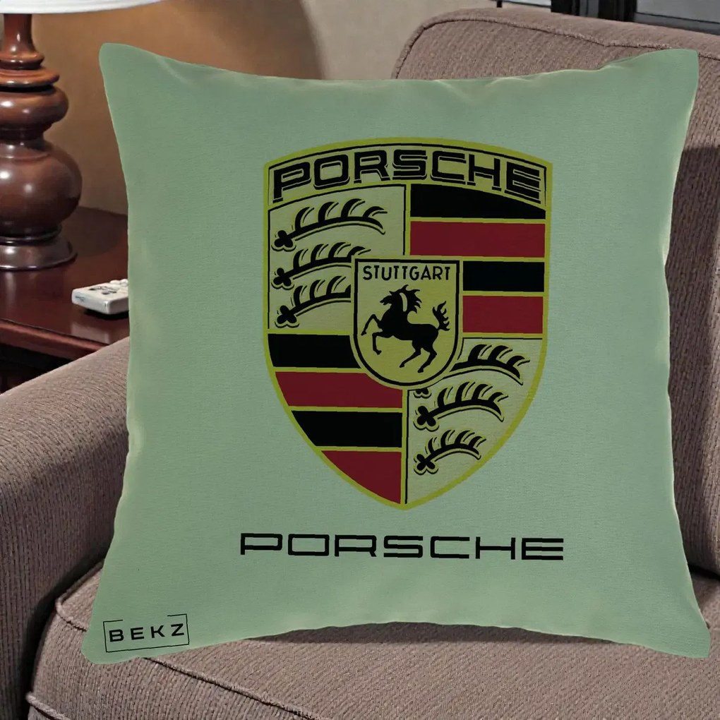 Perna Personalizata Porsche Stuttgart, 40x40 cm, Verde, Husa Detasabila, Perna Inclusa, BEKZ®