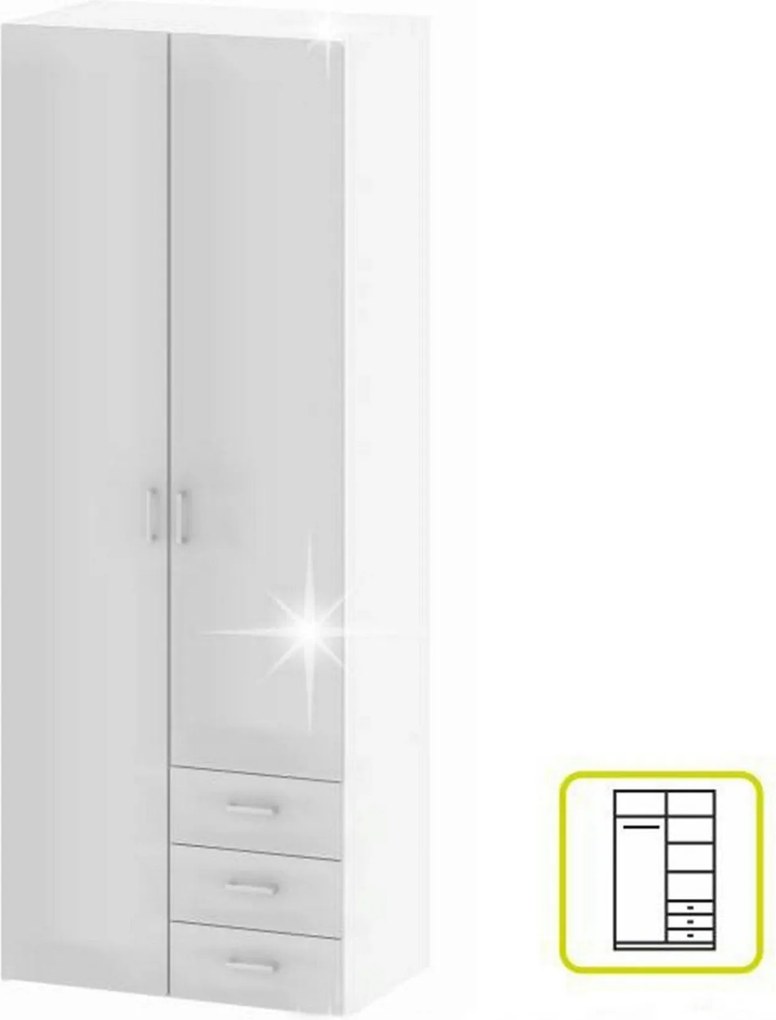 Dulap GWEN 70425, alb, PAL, cu 2 usi si 3 sertare, 78x50x200 cm