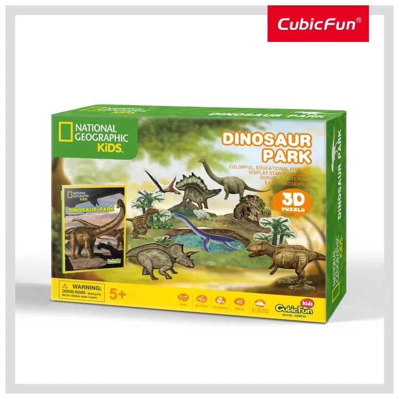 PUZZLE 3D + BROSURA - PARCUL DINOZAURILOR 43 PIESE - CUBICFUN (CUDS0973H)