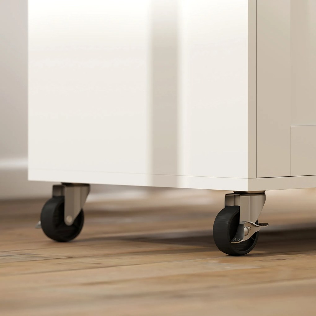 HOMCOM Insulă de bucătărie, cărucior pe roți, cu blat pliant, sertar, raft, 120 x 68 x 85 cm, Alb | Aosom Romania