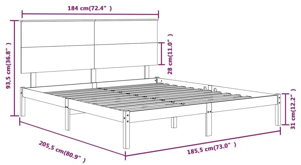 Cadru de pat Super King 6FT, alb, 180x200 cm, lemn masiv Alb, 180 x 200 cm