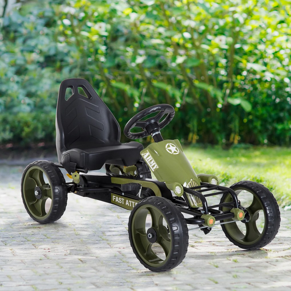 HOMCOM Kart cu Pedale pentru Copii de 3-6 Ani cu Scaun Reglabil și Frână de Mână, 105x54x61 cm, Verde | Aosom Romania