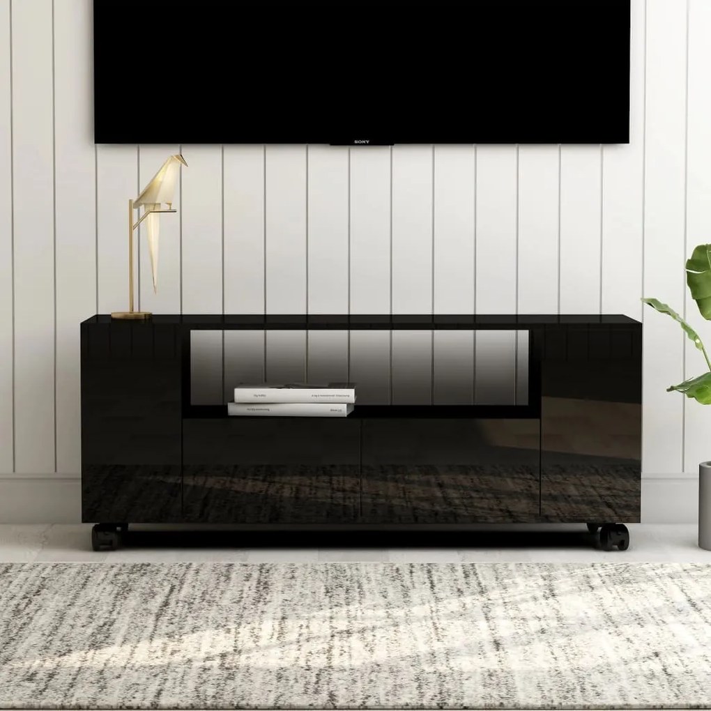 801353 vidaXL Comodă TV, negru extralucios, 120x35x48 cm, lemn prelucrat