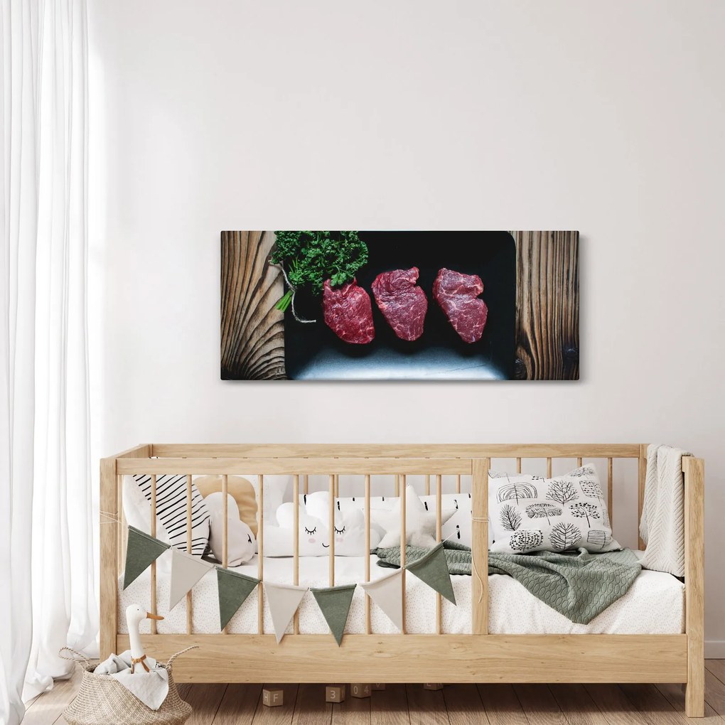Tablou cu carne pe farfurie (120x50 cm)