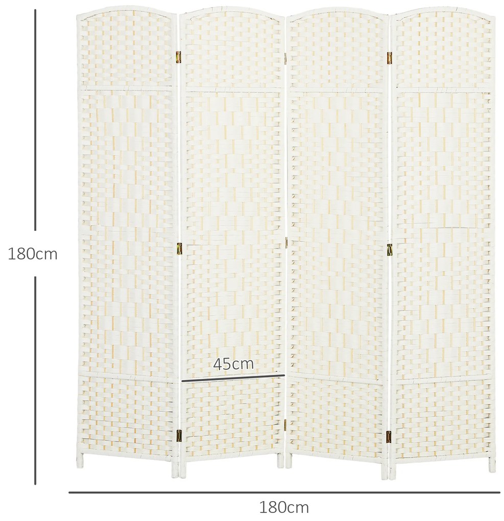 HOMCOM Paravent interior din lemn 4 panouri divizor de cameră pliabil pentru sufragerie dormitor 180 x 180 cm alb | Aosom Romania