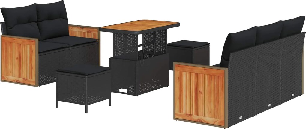 vidaXL Set de canapele pentru grădină cu pernă 8 pcs Negru