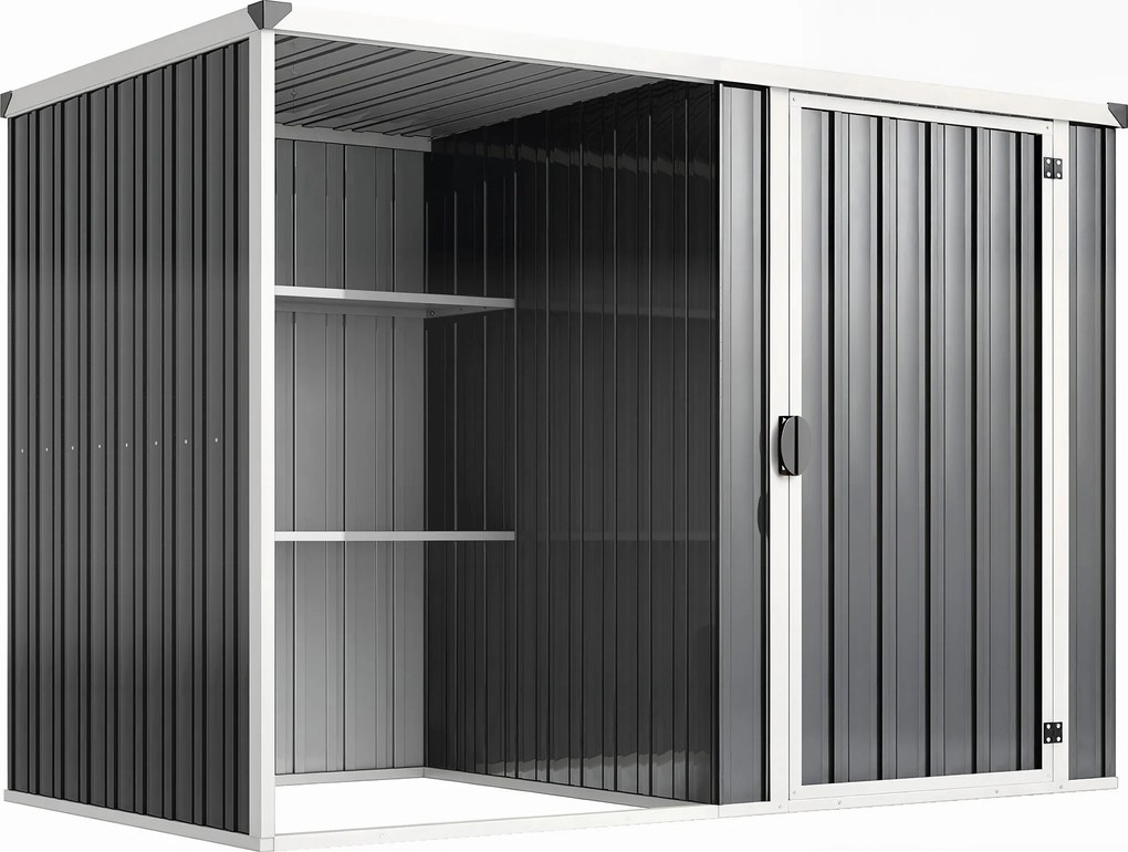 Outsunny Șopron de Grădină din Oțel Galvanizat, Ușă Blocabilă, 231 x 125 x 162 cm, Gri Închis | Aosom Romania