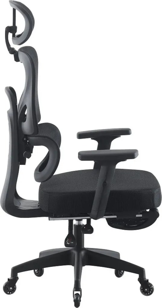 RESIGILAT- Scaun ergonomic, cotiere 3D, suport lombar adaptiv, spătar reglabil pe inaltime, tetiera 3D, suport pentru picioare, pivotant, Mesh, Negru