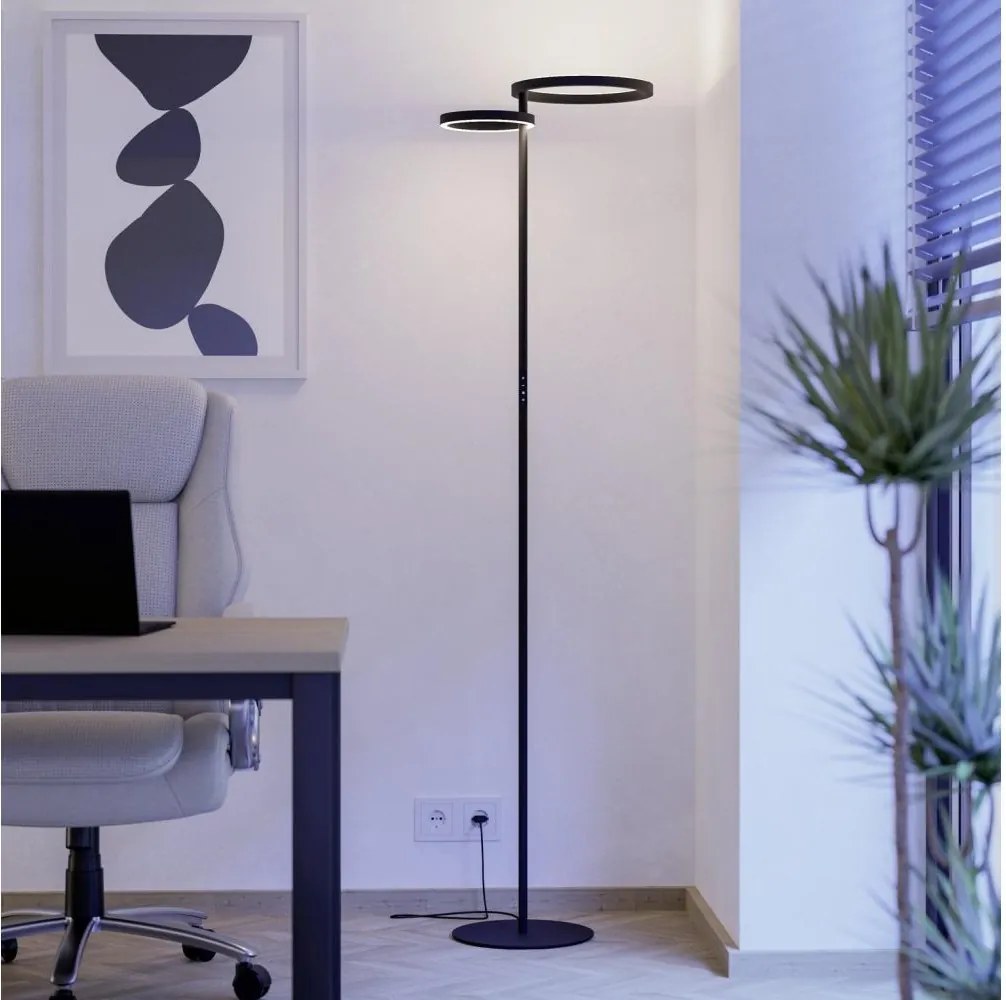 Eglo 901974 - Lampă de podea LED reglabilă CASTELPOTO LED/16W/230V + LED/12W neagră