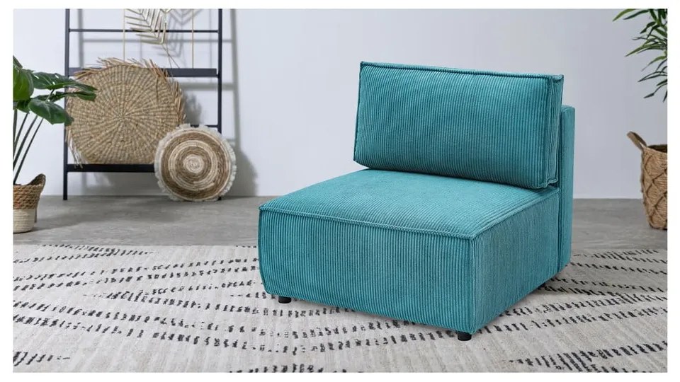 Modul pentru canapea albastru cu tapițerie din catifea reiată (de mijloc) Nihad modular – Bobochic Paris